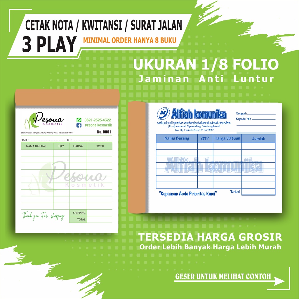 Jual Nota Custom Kwitansi 3 Ply 18 Folio Buku Nota Penjualan Surat Jalan Invoice Kwitansi Tanda 4349