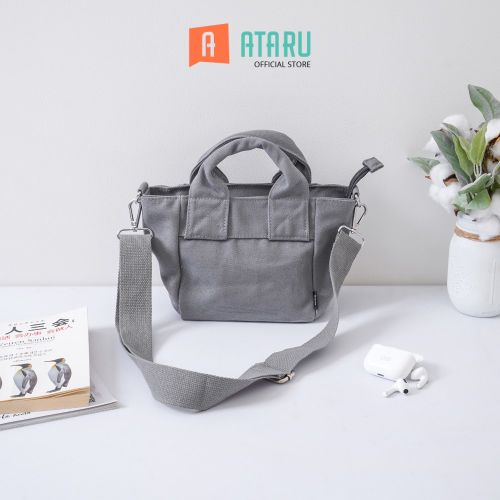 Jual Ataru Tas Selempang Canvas Abu Abu Muda Sling Bag Stylish Tas Crossbody Cewek Woman Mini