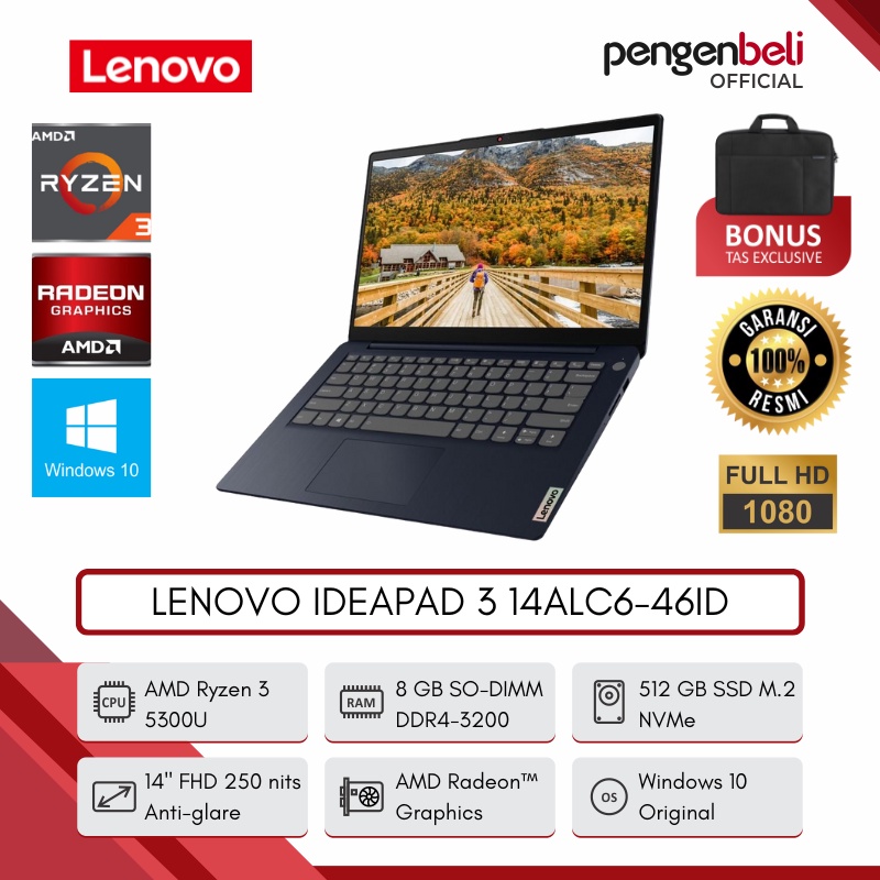 Jual LAPTOP GAMING LENOVO IDEAPAD 3 14ALC6-46ID [AMD RYZEN 3 5300U ...