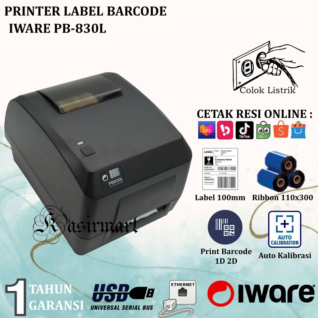 Jual Iware PB830L Printer Barcode Transfer Thermal 110mm PB-830 USB LAN ...