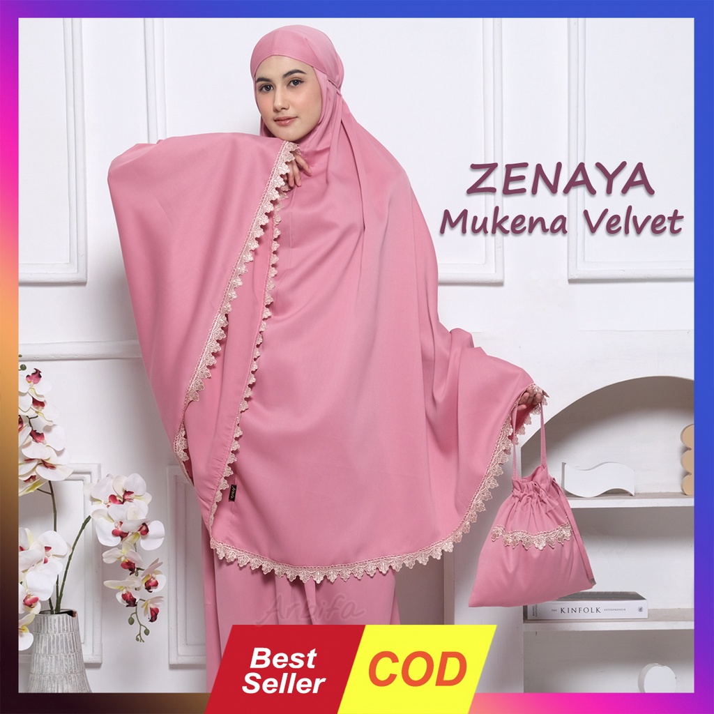 Jual Mukena Velvet Silk Premium Zenaya Jumbo Dewasa Sutra Renda Dewasa