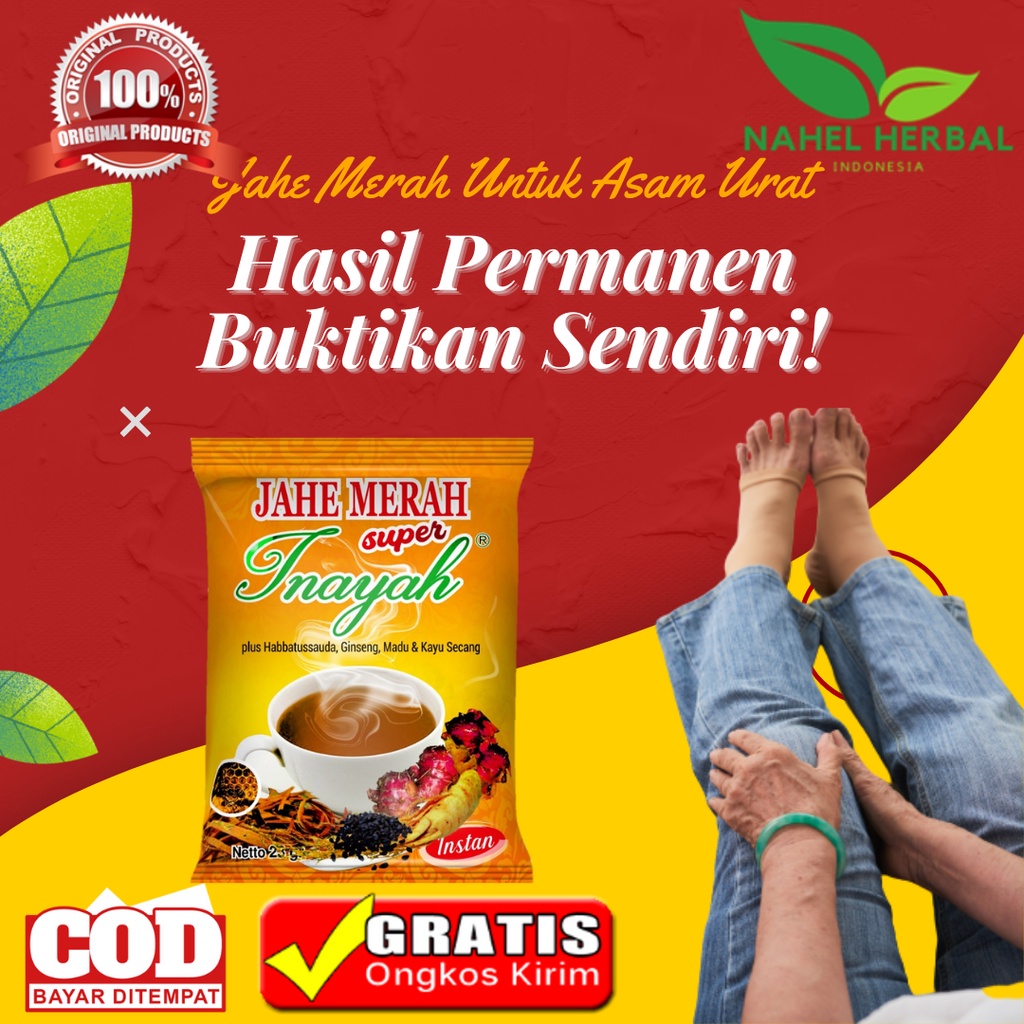 Obat Kolesterol Cina Herbal Jsr Bpom - Jahe Merah INAYAH Sachet - Jamu Asam Urat Nyeri Sendi Paling Ampuh 100% Original - Madu Rematik Flu Tulang Kaki Bengkak Sakit Apotik Alami - Suplemen Ramuan Super Ath Thibbun Nabawi