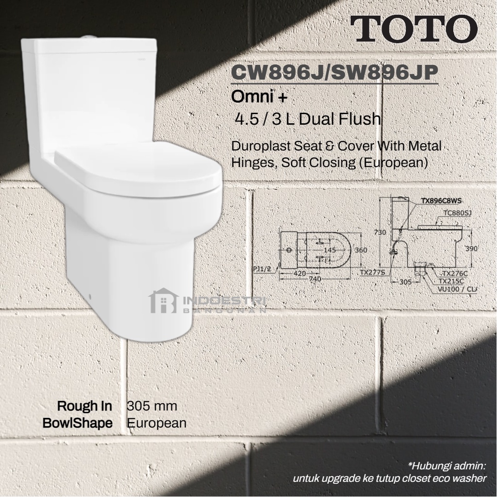 Jual Closet Duduk TOTO CW896J / SW896JP + TC880SJ Soft Closing (305mm