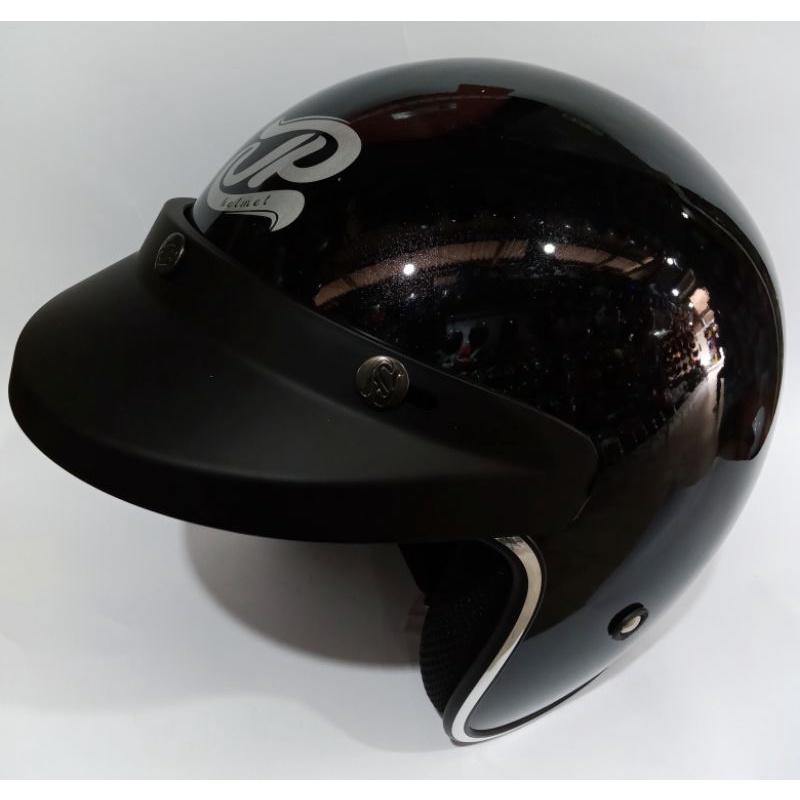 Jual Helm Klasik BOGO JP Helmet Retro Dewasa List Chrome Hitam Glossy