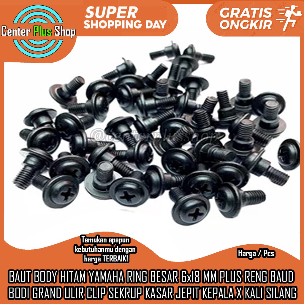 Jual BAUT BODY HITAM YAMAHA RING BESAR 6x18 MM SKRUP KEPALA SILANG KALI