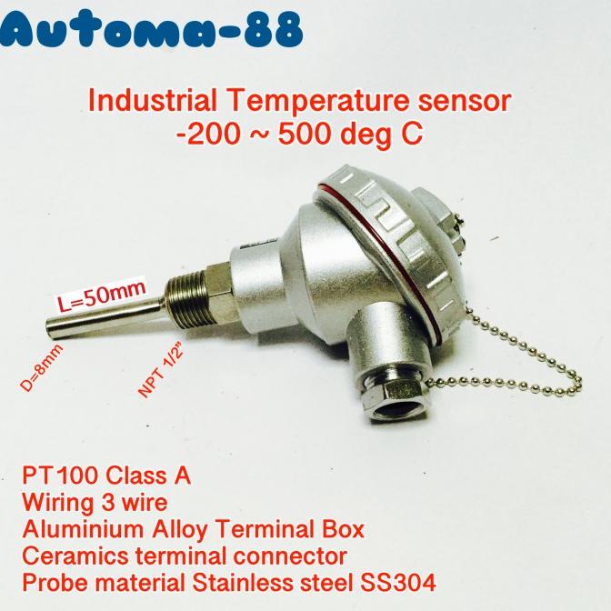 Jual Promo RTD PT100 Temperature Sensor 3 wire probe 5 cm 50 mm 1/2 NPT