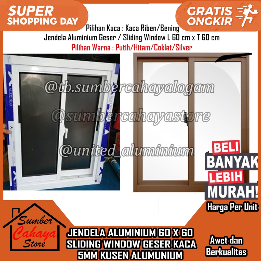 Jual JENDELA ALUMINIUM SLIDING GESER L60XT60 KOMPLIT SLEDING 60X60 60 X ...