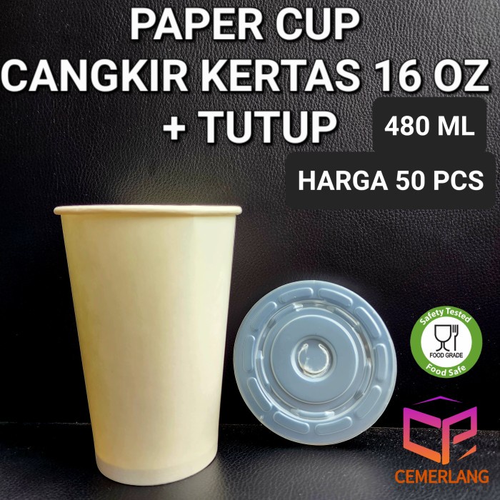 Jual Paper Cup 16oz Papercup 16 oz 480ml Medium Cangkir Kertas Mcd Kfc ...