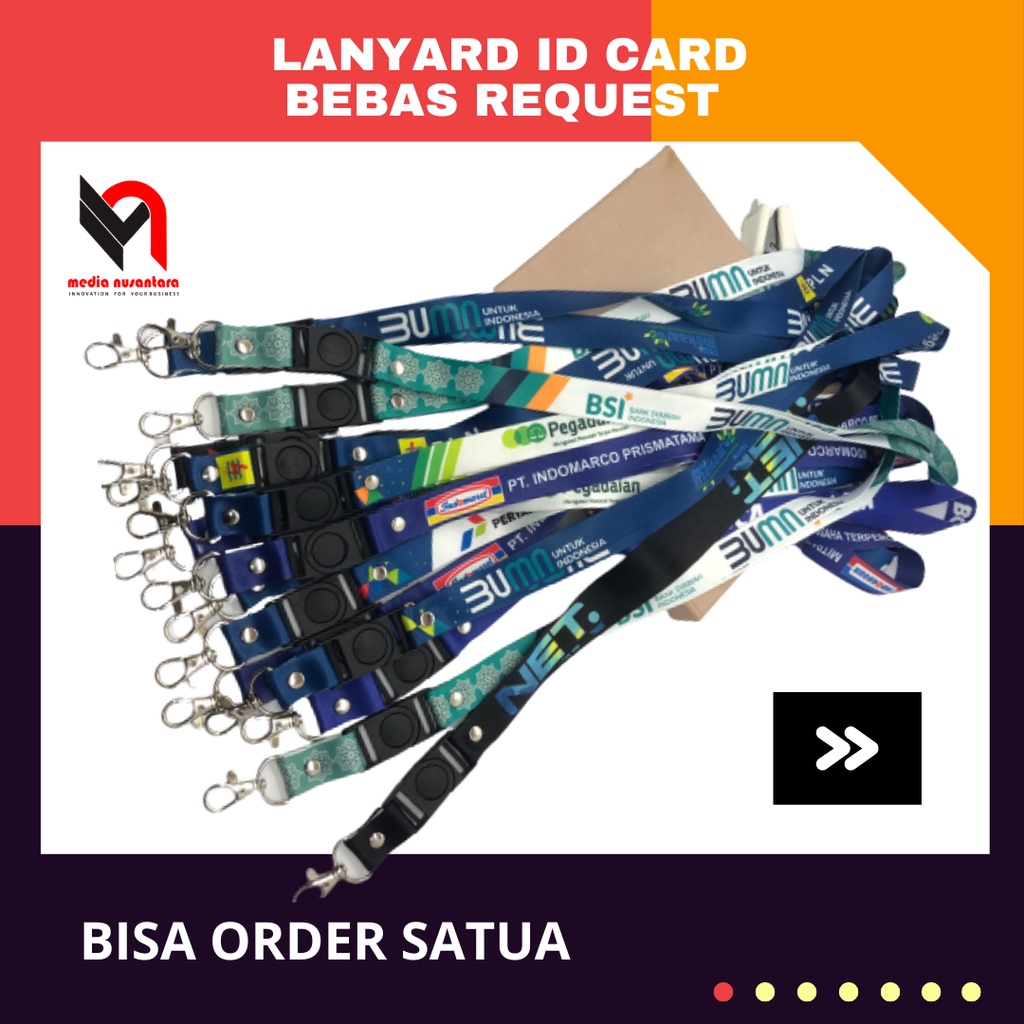 Jual Tali ID Card Custome / Lanyard Custom Bisa Satuan Cetak 2 Sisi Bahan Tali Tisu Premium