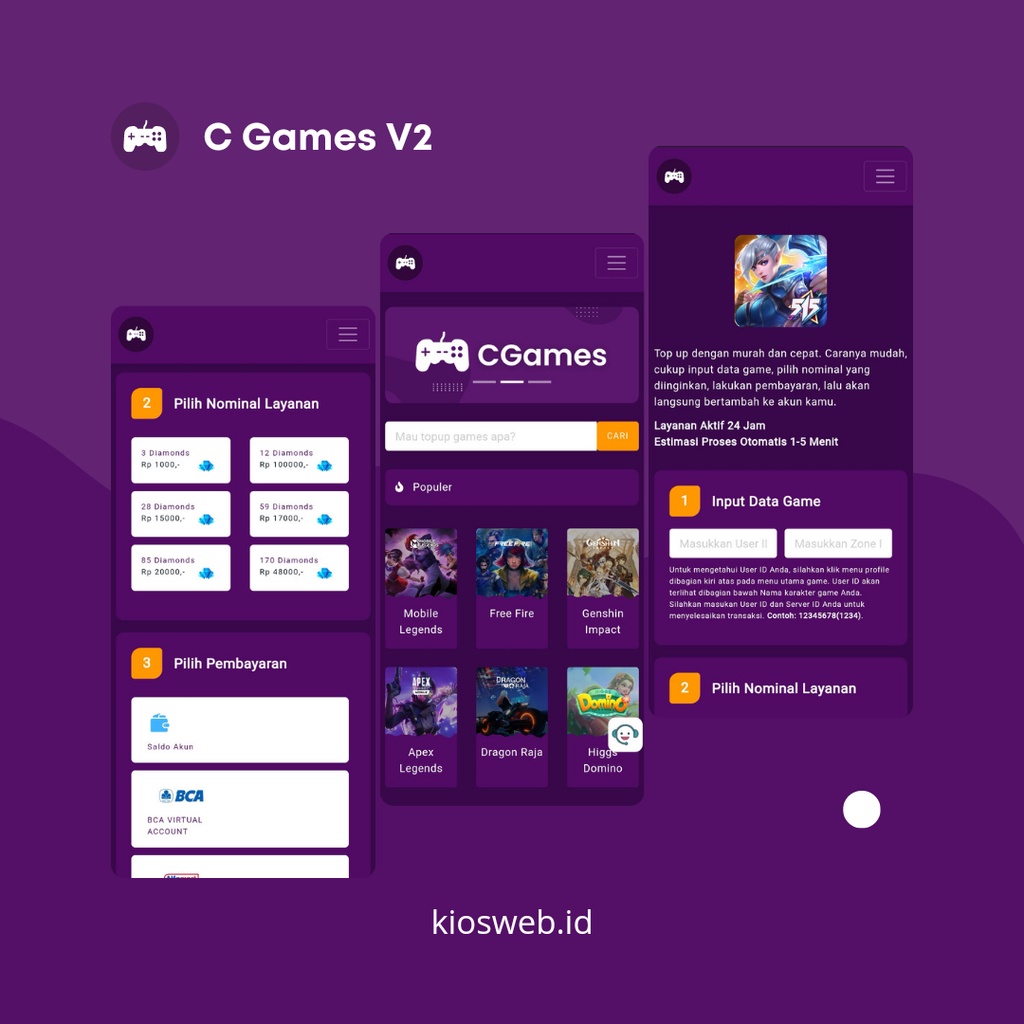 Jual source code website topup games cgames shopee indonesia