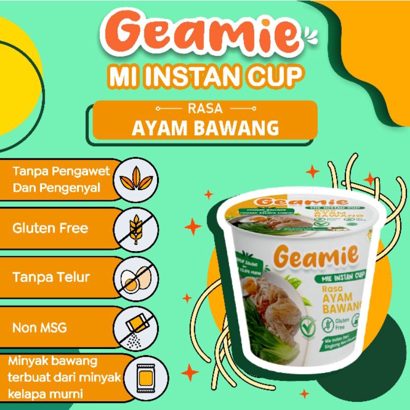 Jual Mie Cup GF/Non MSG Ayam Bawang Geamie Mie Sehat | Shopee Indonesia