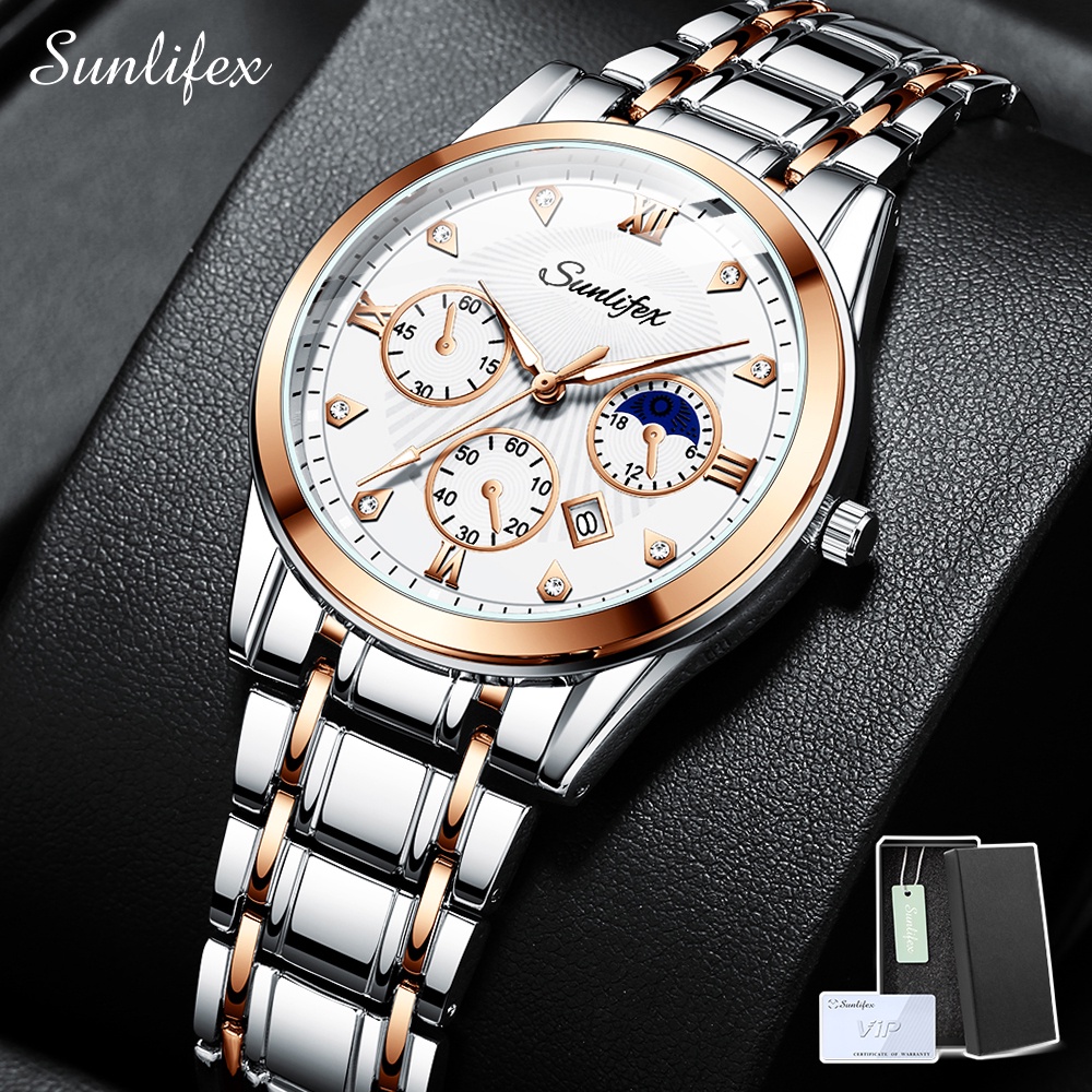 Jual Sunlifex Jam Tangan Pria 9004A Tali Stainless Steel Anti Air