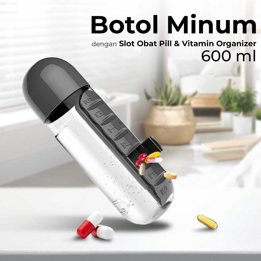 Jual COD Botol Minum Unik dengan Slot Obat Pill & Vitamin Organizer ...