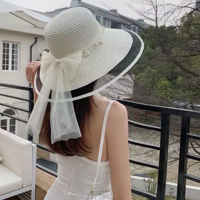 Jual Depan Topi pantai import Lebar Tile Renda Mutiara | Shopee Indonesia