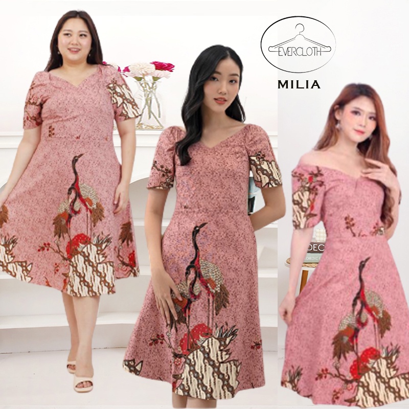 Jual Evercloth Milia Dress Batik Wanita Sabrina Dress Wanita Batik 