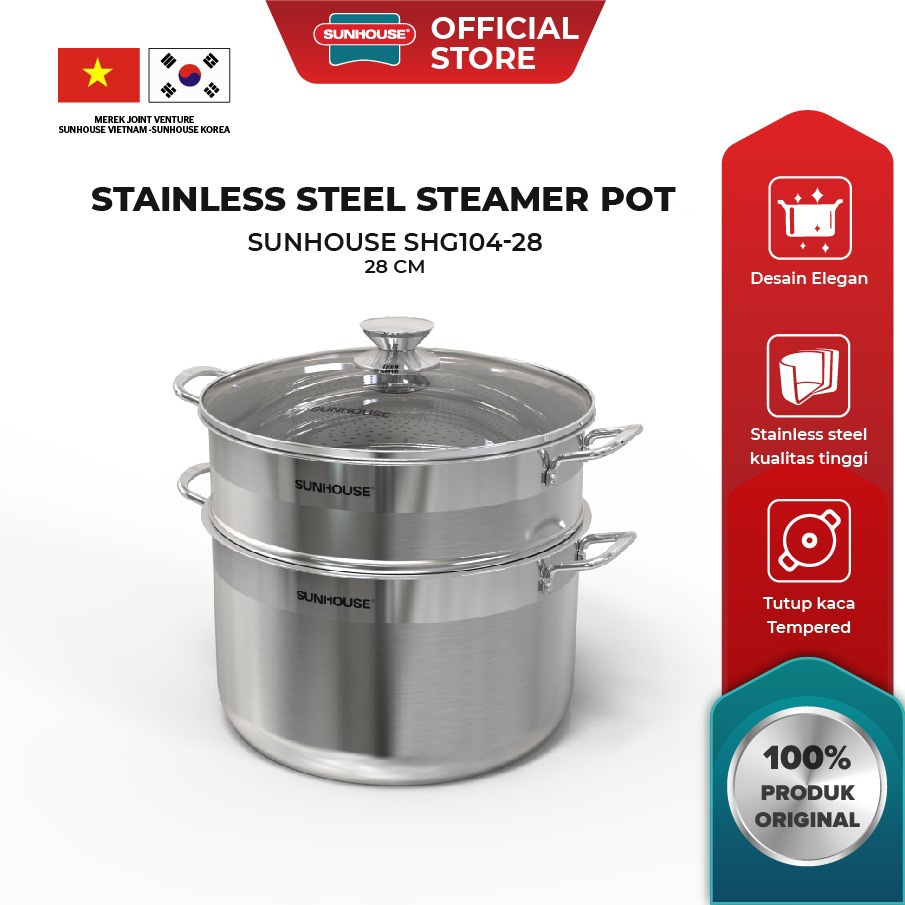 Jual Sunhouse Stainless Steel Steamer Pot 28 cm SHG10428 Shopee