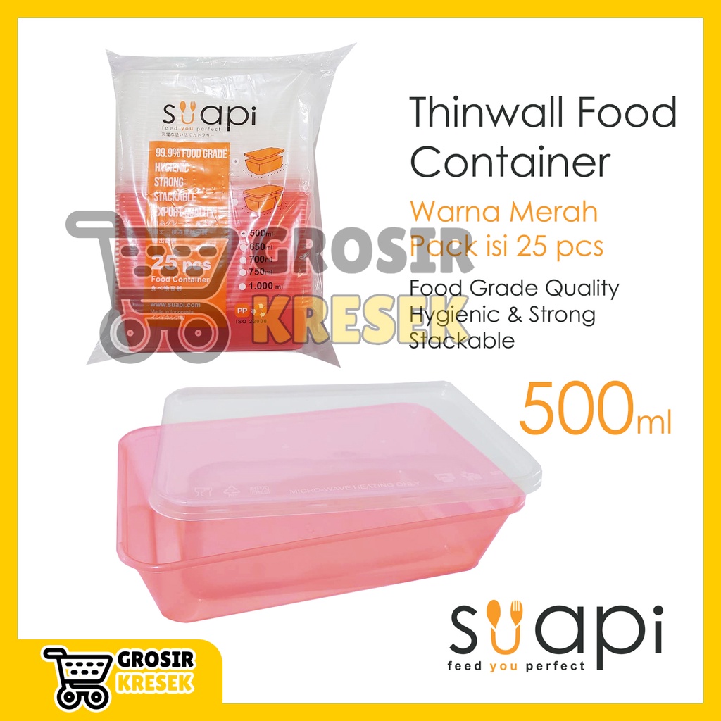 Jual [DISC] T133 Food Container SUAPI Merah 500 ml isi 25 pcs Thinwall ...