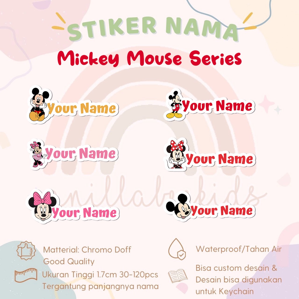 Jual Stiker Kiss Cut MICKEY MOUSE Label Nama Waterproof Tahan Air ...
