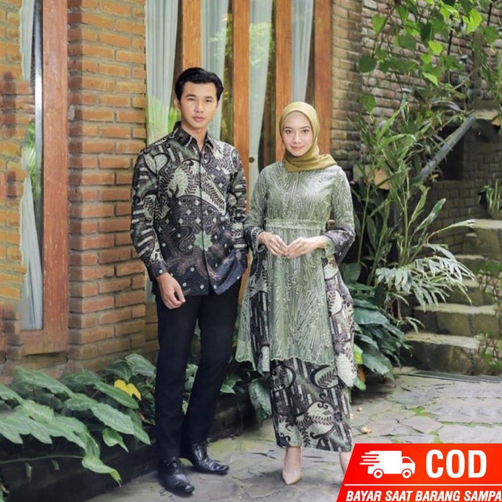 Jual Promo Azkana Batik Batik Couple Sonya Sage Green Kebaya Couple Modern Kebaya