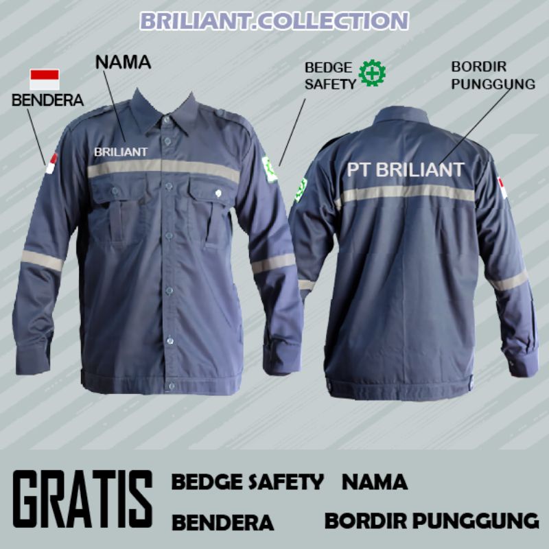 Jual BAJU KERJA WEARPACK SAFETY BORDIR SATUAN FREE BENDERA BEDGE K3