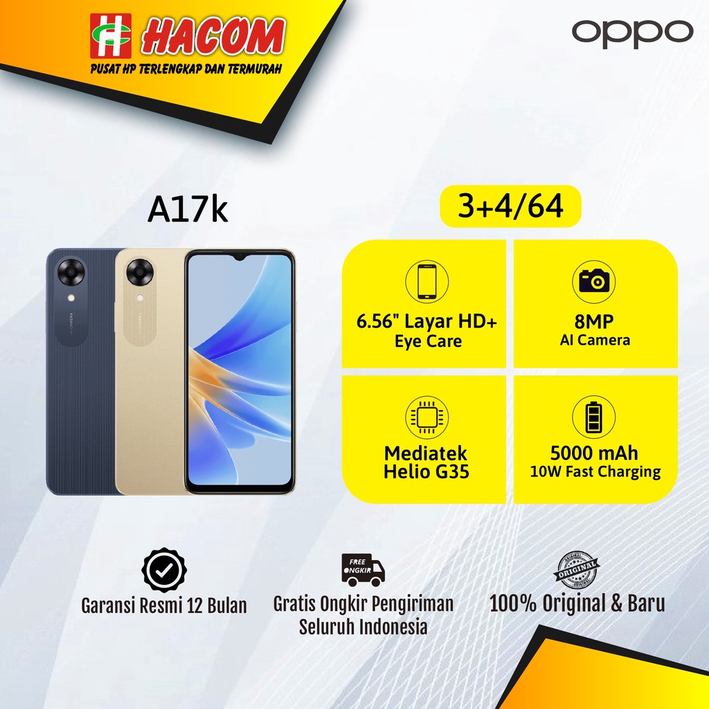 Jual OPPO A17K 3/64GB Smartphone Terbaru (Baca Deskripsi Terlebih Dulu ...