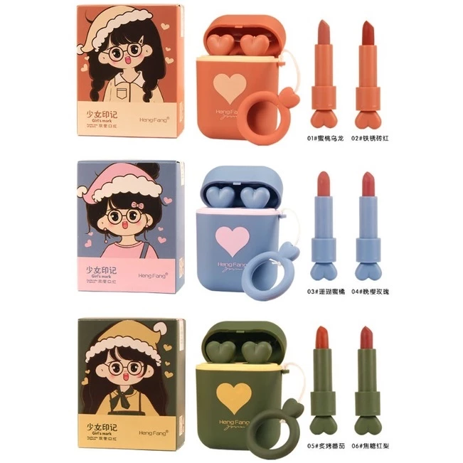 Lipstick Airpods Hengfang Korean Cute Girl Lipstik Hengfang 2 IN 1 Anti Air Dan Tahan Lama | AutoStock
