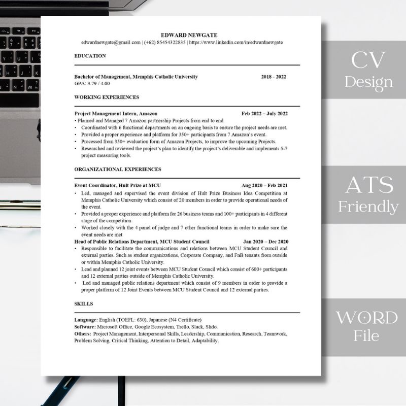 Jual Template CV Ats Friendly File Word Siap Edit (Bahasa Indonesia
