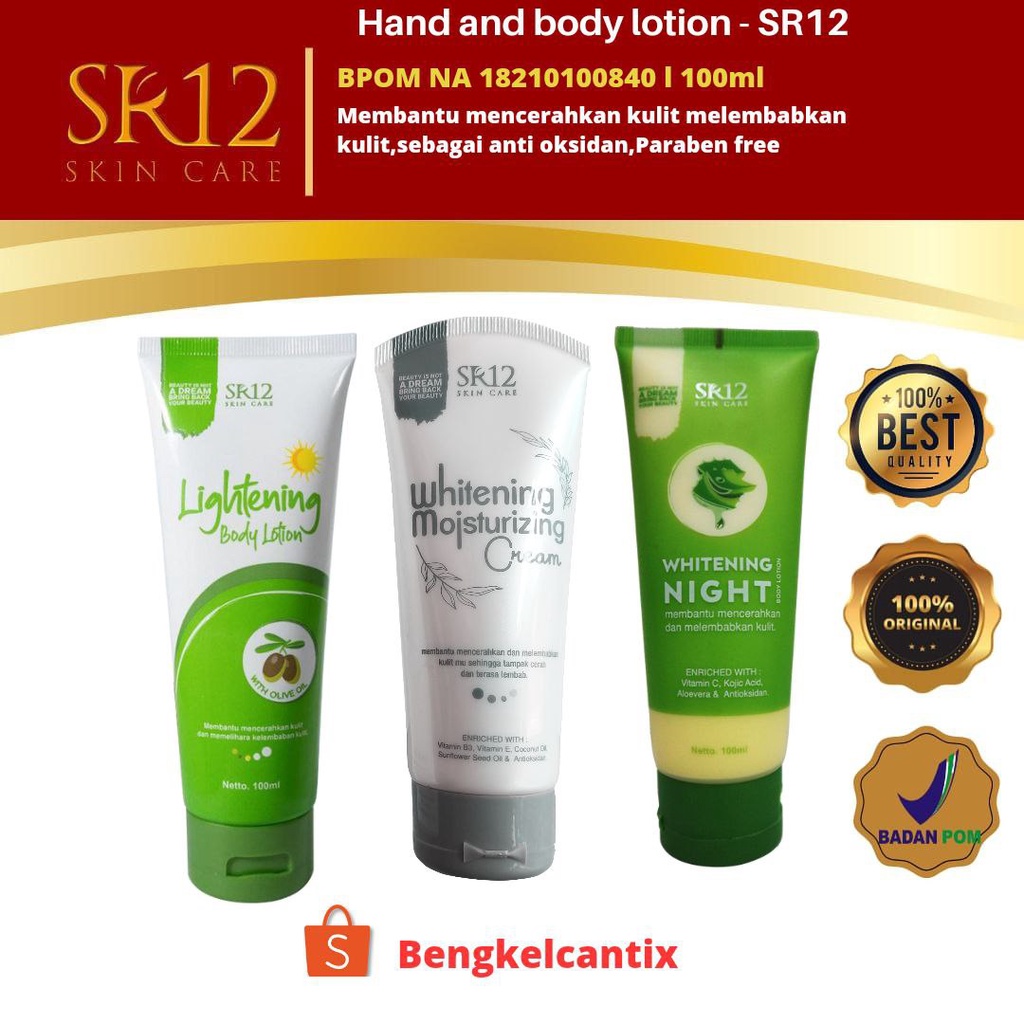 Jual Body Lotion Day Night SR12 Pemutih Badan Hand Body Pencerah Kulit SPF 30+++ Krim Anti
