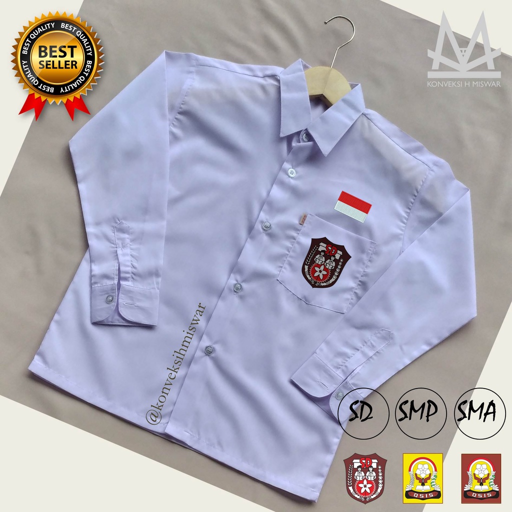 Jual Seragam Sekolah Baju Kemeja Putih Lengan Panjang Polos Dengan Bet Bendera Merah Putih 1035