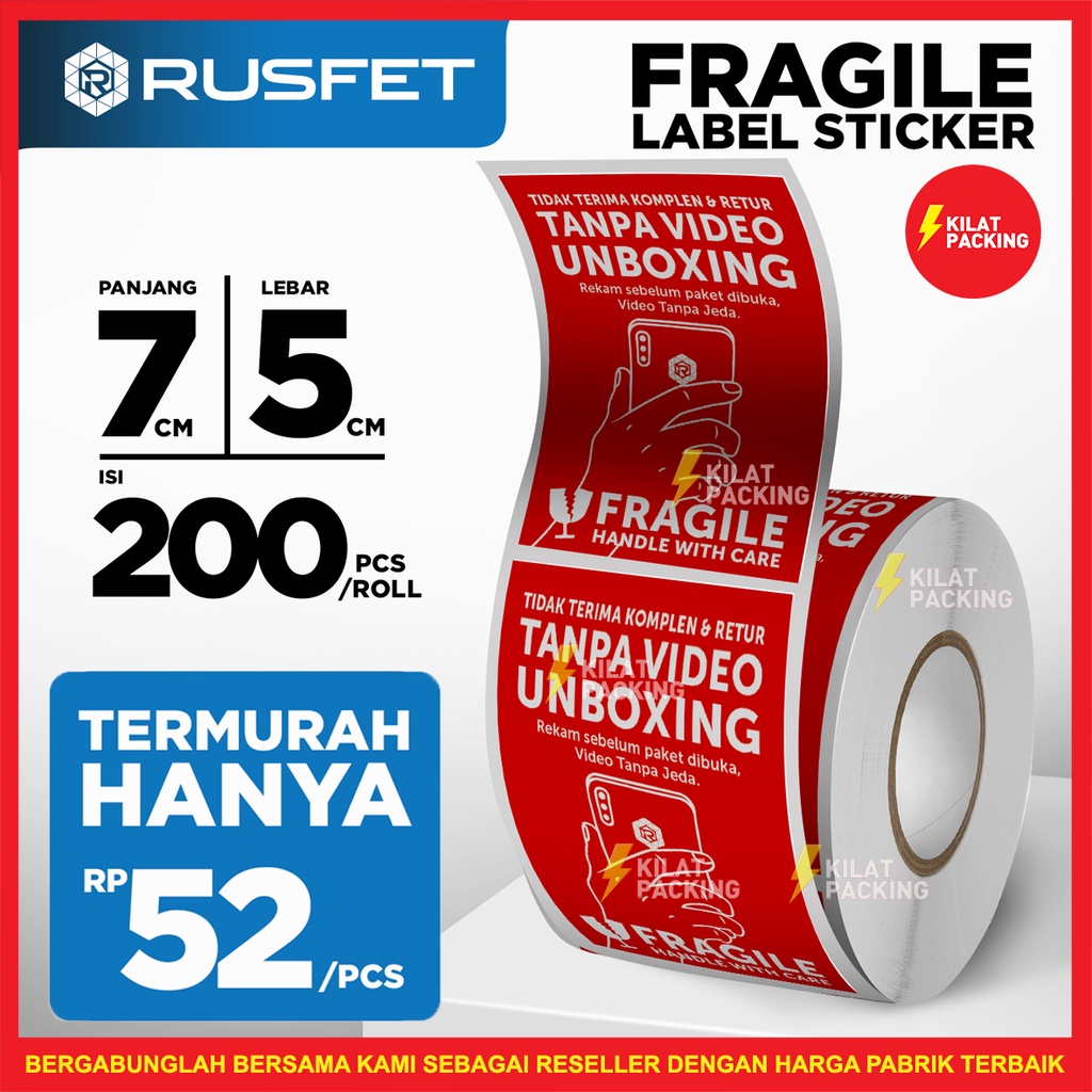 Jual Sticker Sticker Unboxing with Fragile Rusfet Label Wajib Video ...