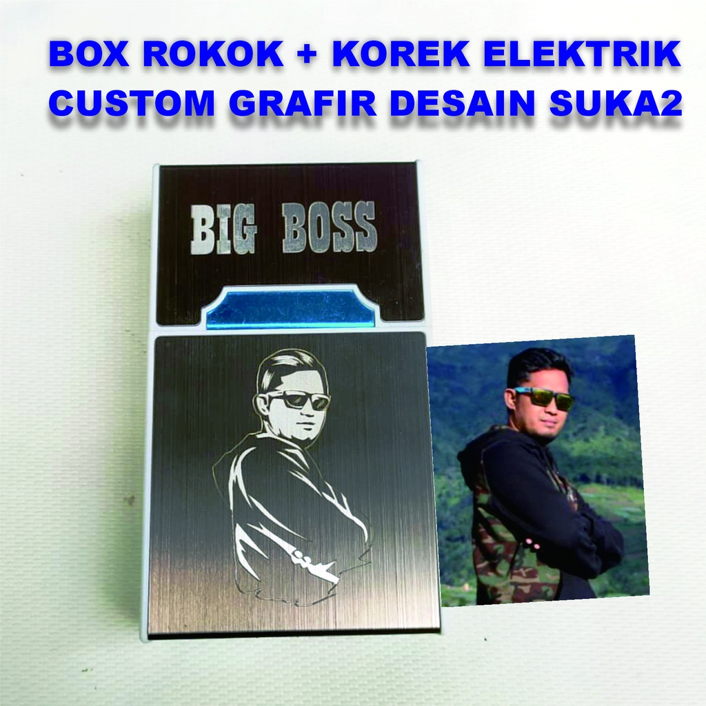 Jual box roko custom laser grafir + pemantik elektrik desain suka2 ...
