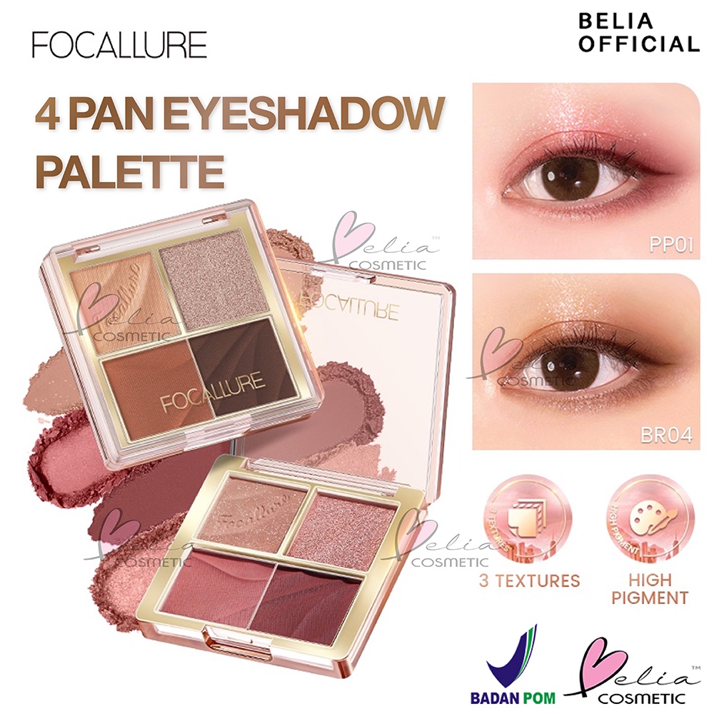 Jual BELIA FOCALLURE 4 Pan Eyeshadow Palette FA314 Shimmer Eyeshadow