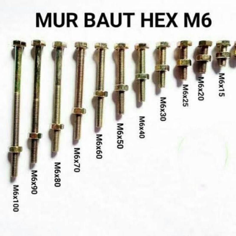 Jual BM KUNING 6 X 30 BAUT MUR KUNCI WARNA KUNING GRADE 4.6 kunci 10 ...