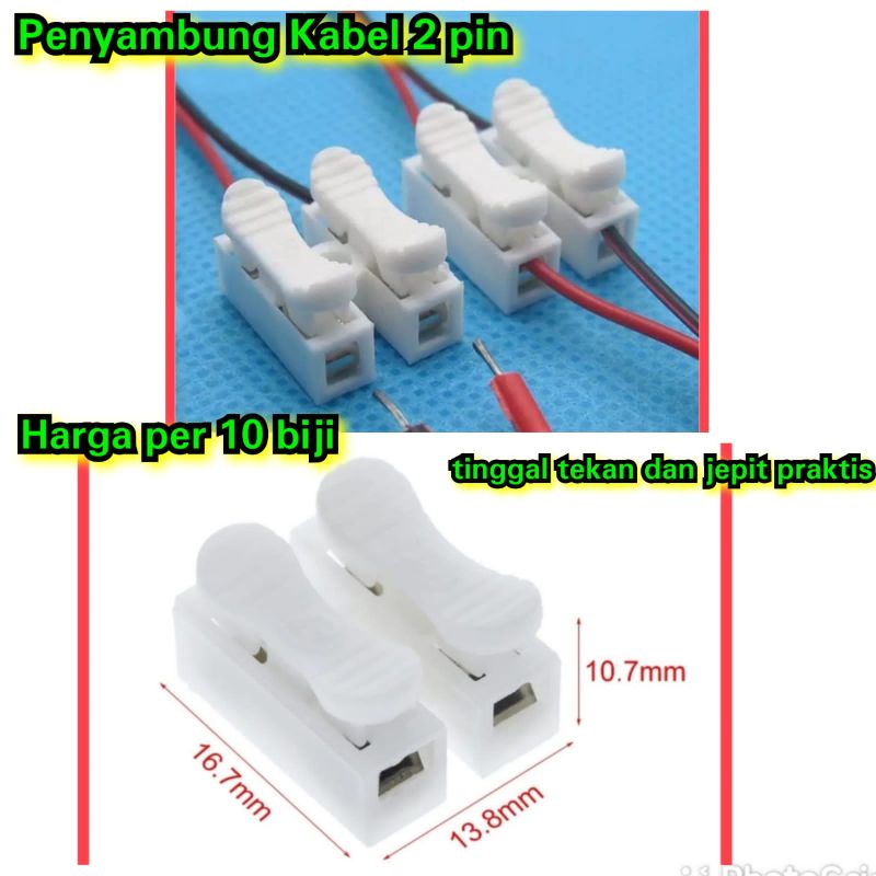 Jual 10 biji Sambungan kabel listrik 2 pin Clip on Kabel Praktis jepit ...
