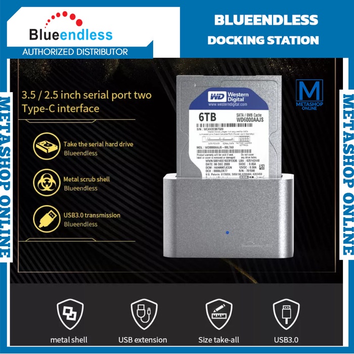 Jual BLUEENDLESS Docking Station Alumunium Type-C HDD SSD 2.5