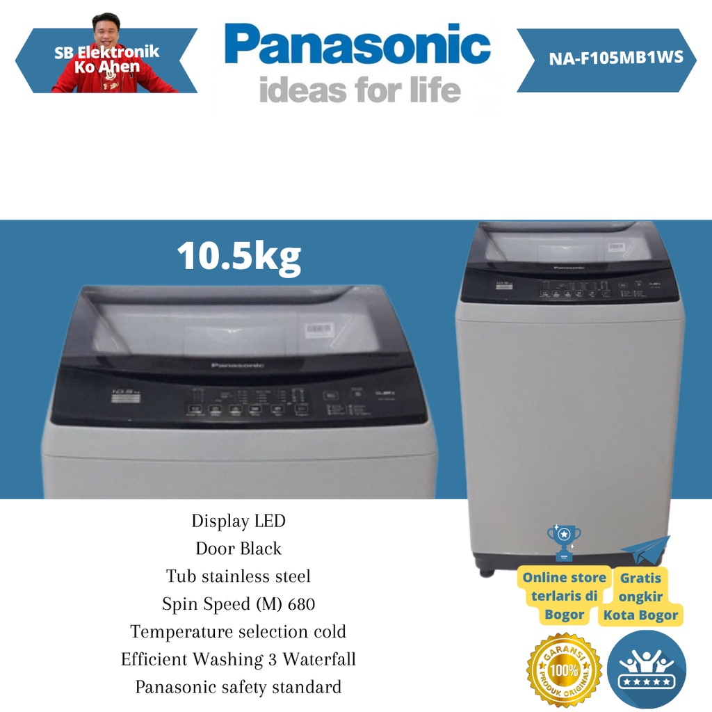 Jual Panasonic Mesin Cuci 1 Tabung 10.5KG NA-F105MB1WS Top Loading ...