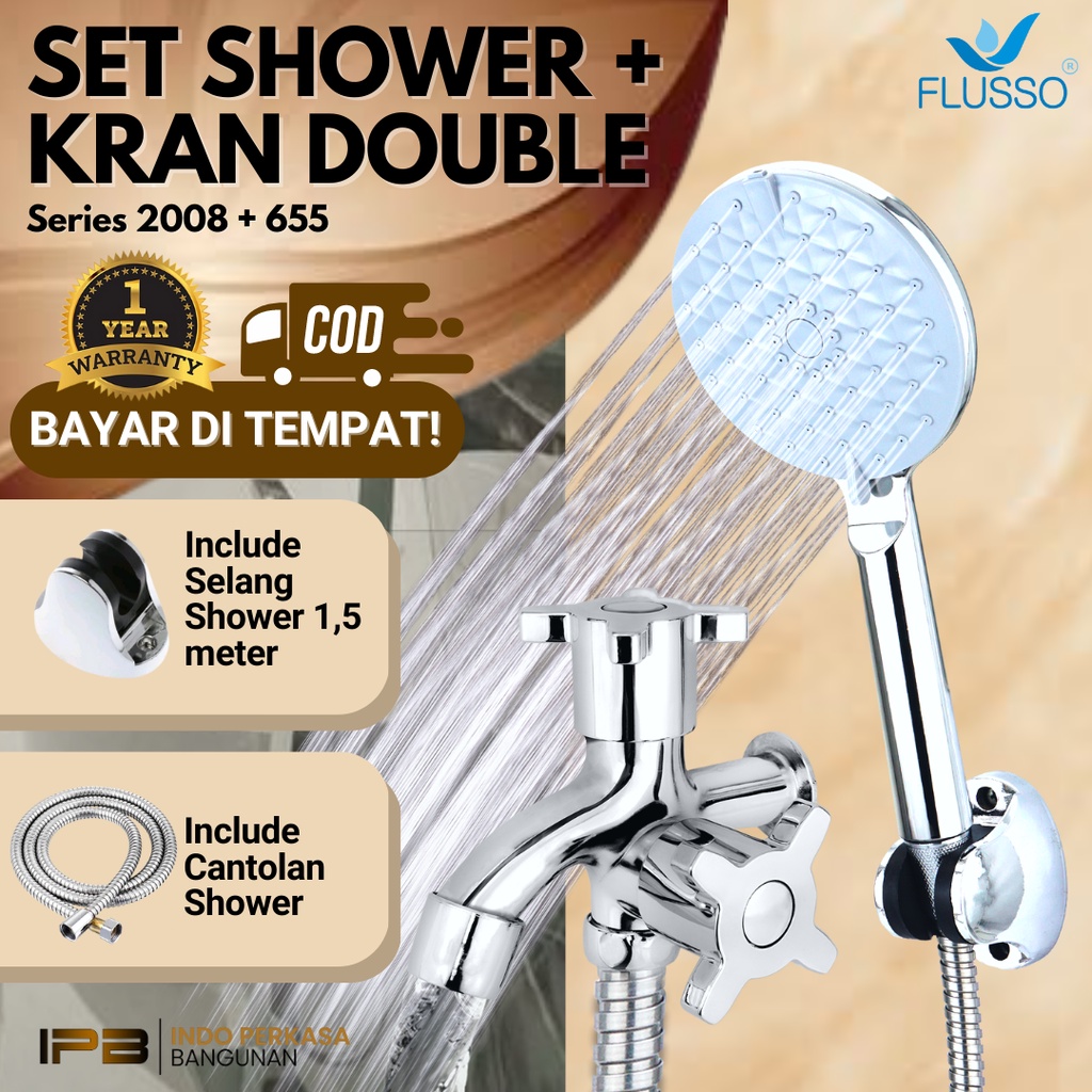 Jual FLUSSO BUNDLING Shower Set Komplit + Keran Double Kuningan Paket ...