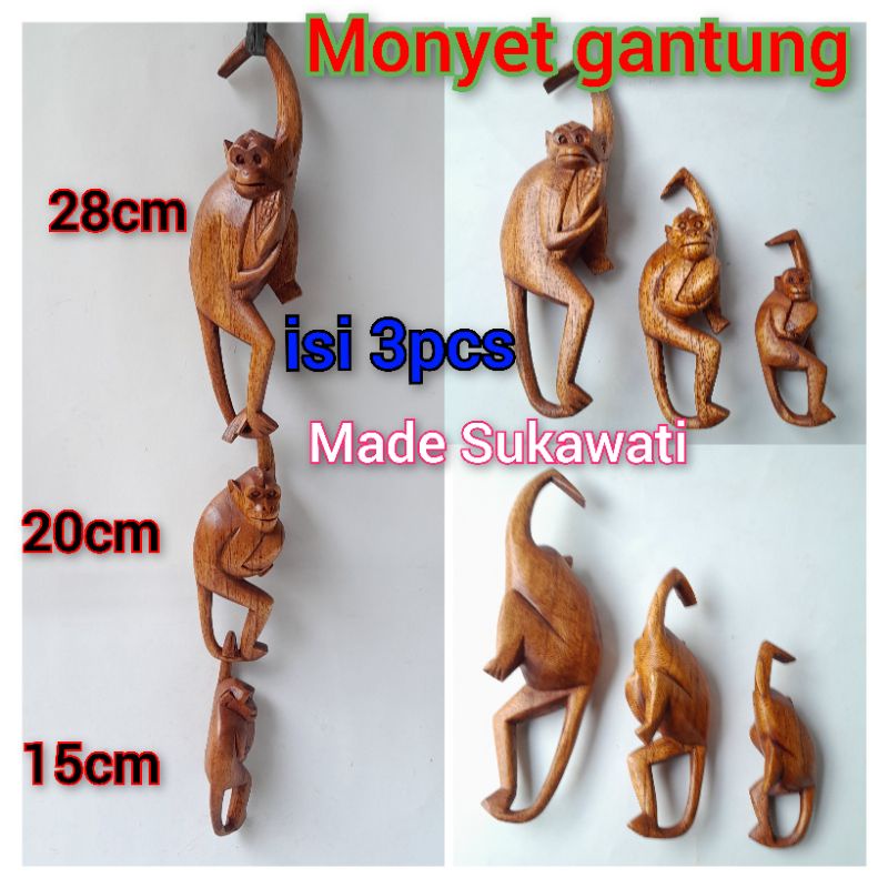 Jual Set Patung Kayu Monyet Kera Gantung Isi Pcs Kerajinan Handmade