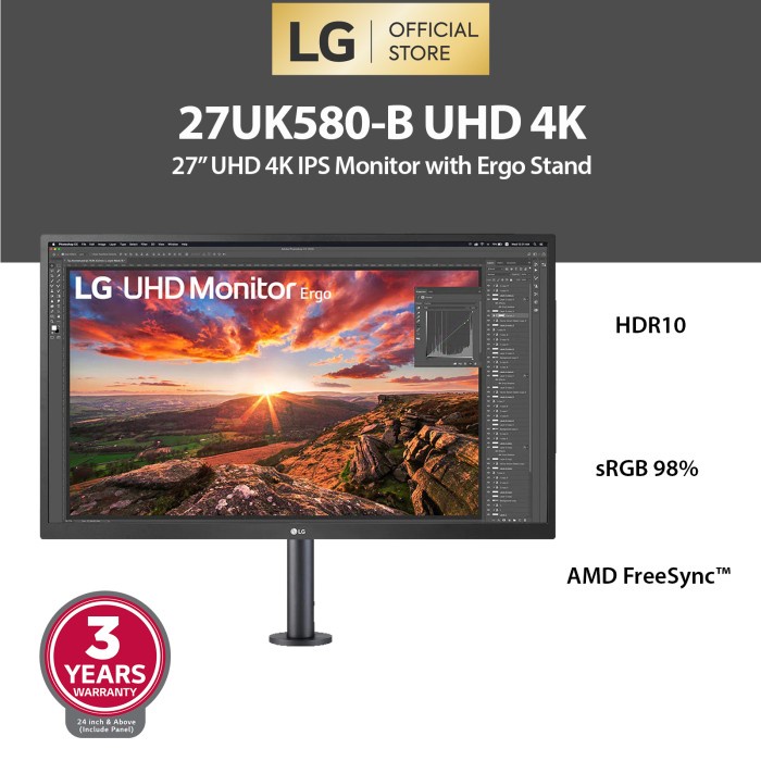 Jual LG 27UK580B 27'' UHD 4K IPS Monitor with ErgoStand AMD FreeSync