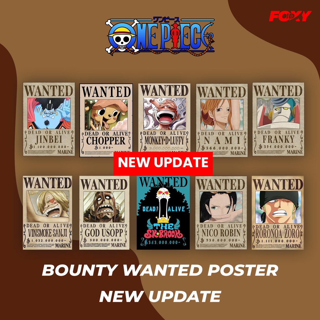 Jual Pcs SET POSTER BOUNTY ONE PIECE NEW WANTED MUGIWARA BOUNTY TERBARU Shopee Indonesia