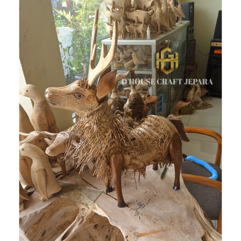 Jual Patung Rusa Kayu Jati Kombinasi Akar Bambu Alami Shopee Indonesia