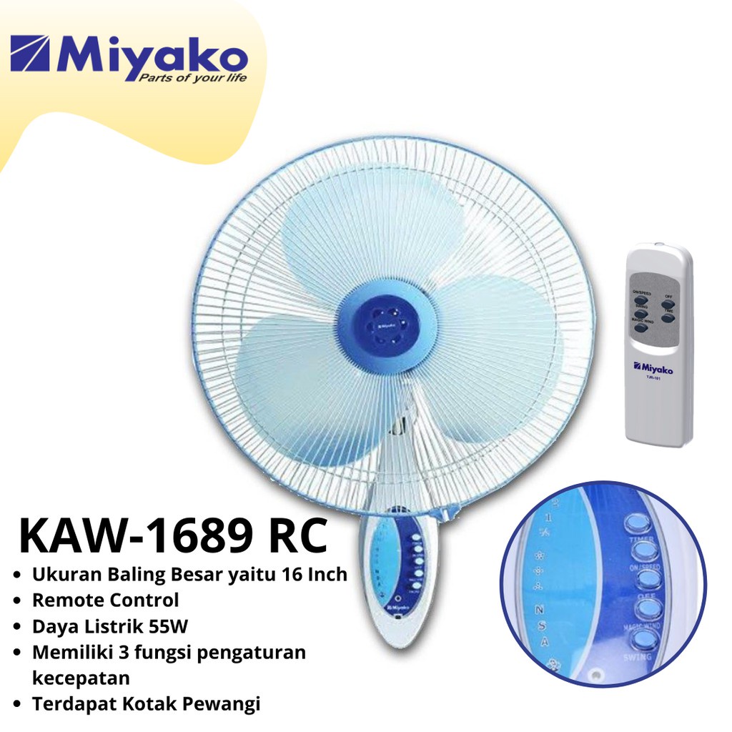 Jual Kipas Angin Dinding Wall Fan Miyako Kaw Kaw Rc Remote Shopee Indonesia