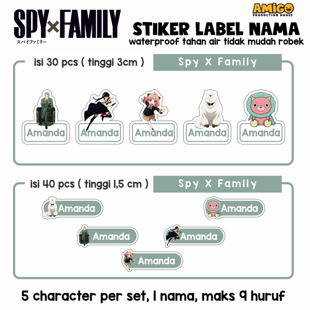 Jual Label Nama Anak Stiker Gambar Spy X Fam Sticker Anya Forger Alat ...