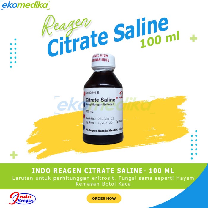 Jual Indo Reagent Larutan Citrate Saline 100 Ml Pengganti Hayem