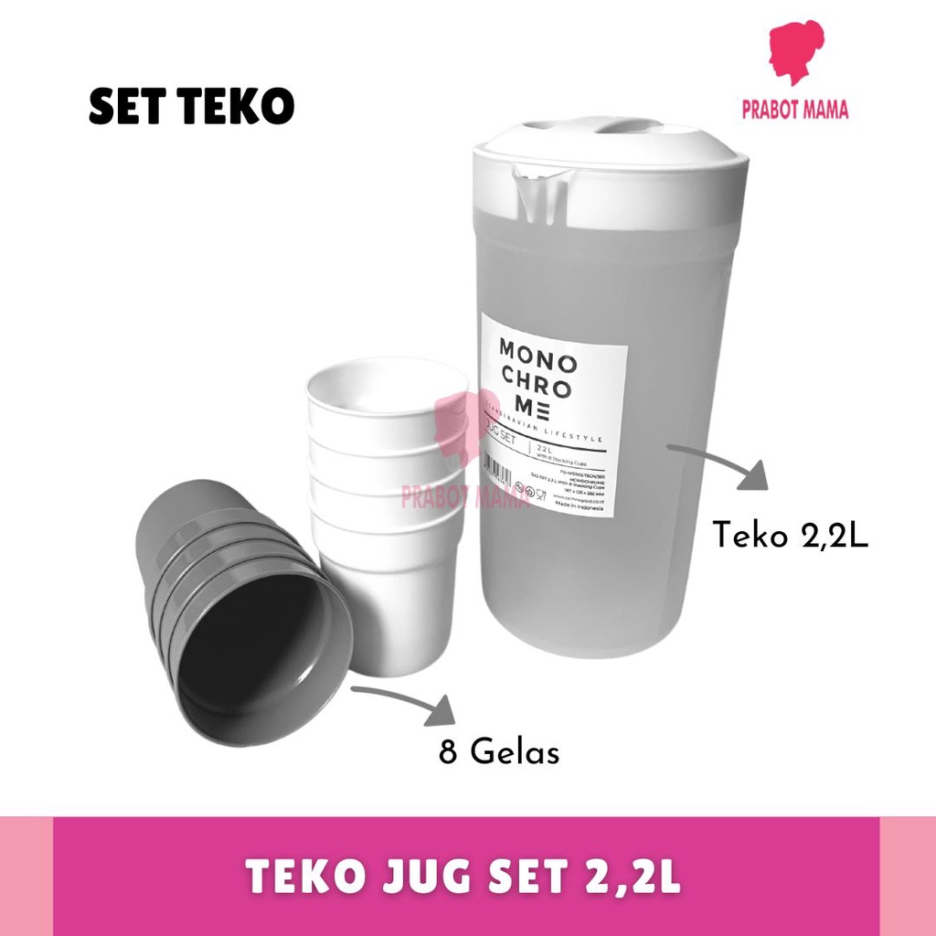 Jual Set Teko 22 L 8 Gelas Monochrome Prabotmama Eskan Tempat Air Minum Katel Set 4604