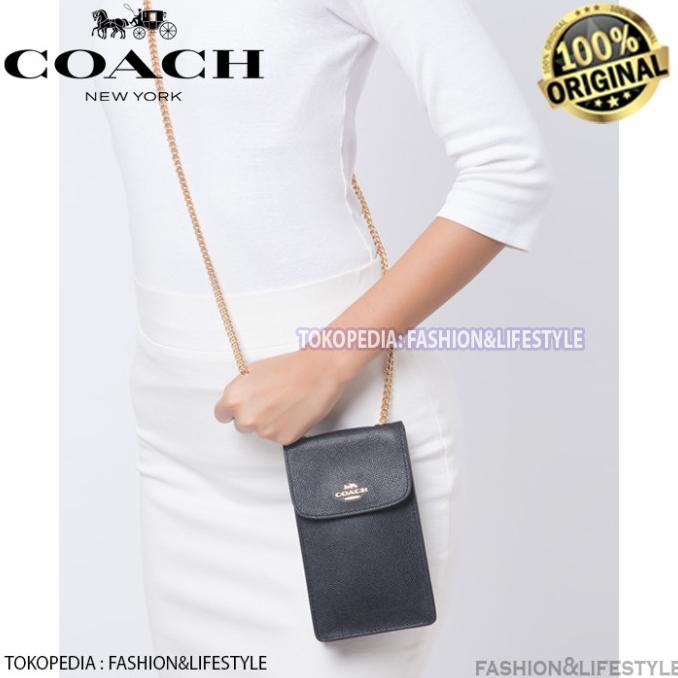 Jual Coach Phone Crossbody Bag Crossgrain Leather Black Original 100