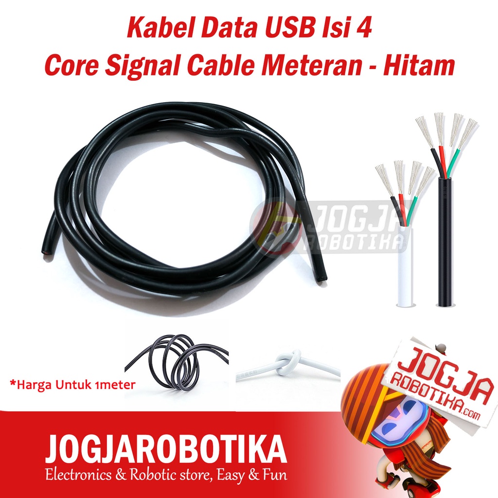 Jual Kabel Data USB Isi 4 Core Signal Cable Meteran Hitam / Putuh