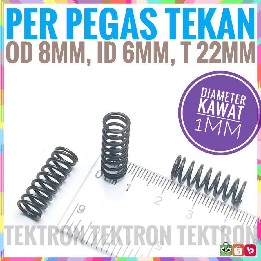 Jual Per Pegas Tekan Spring OD 8mm ID 6mm T 22mm D Kawat 1mm | Shopee ...