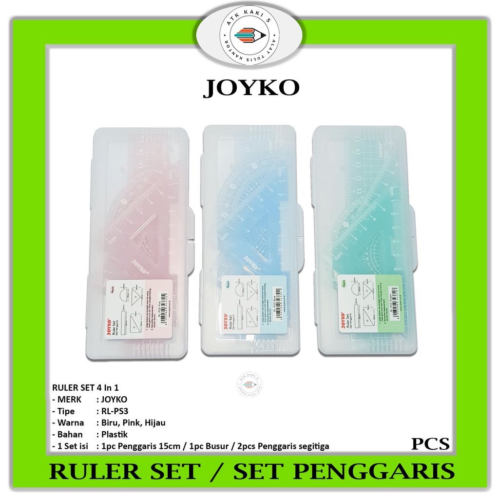Jual JOYKO - Ruler Set 4 In 1 RL - PS3 Blue, Green, Pink - Pcs | Shopee ...