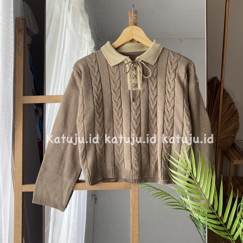 Jual Blouse Rajut Kerah Model Polo Tali Motif Cable Shopee Indonesia